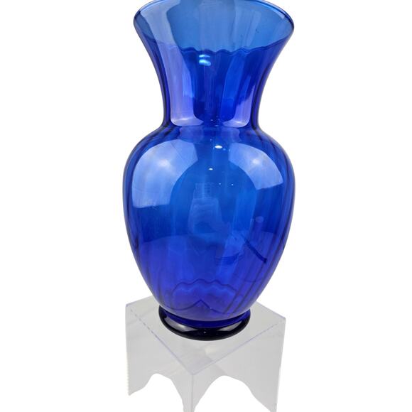 Pair Vases Indiana Glass Co Lancaster Colony Co 6” Vtg Cobalt Blue Optic Glass - Picture 6 of 8